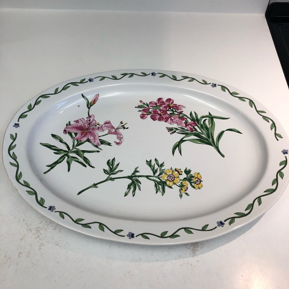 Vintage 1992 Terrace Blossoms Stoneware 14" Oval Serving Platter